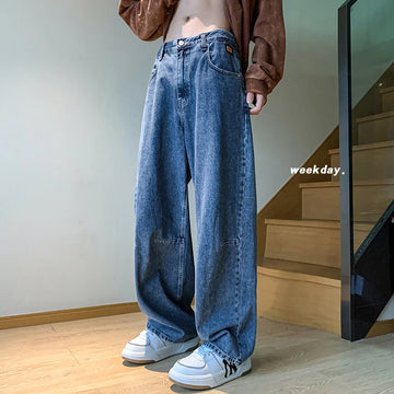 Aidase Spring Autumn New Blue Loose Jeans Korean Fashion Straight Baggy Wide Leg Trousers Vintage Streetwear Hip Hop Pants Plus Size aidase-shop